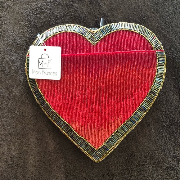 NWT Mary Frances red beaded Kind Heart handbag crossbody [Firm] - Picture 3 of 6